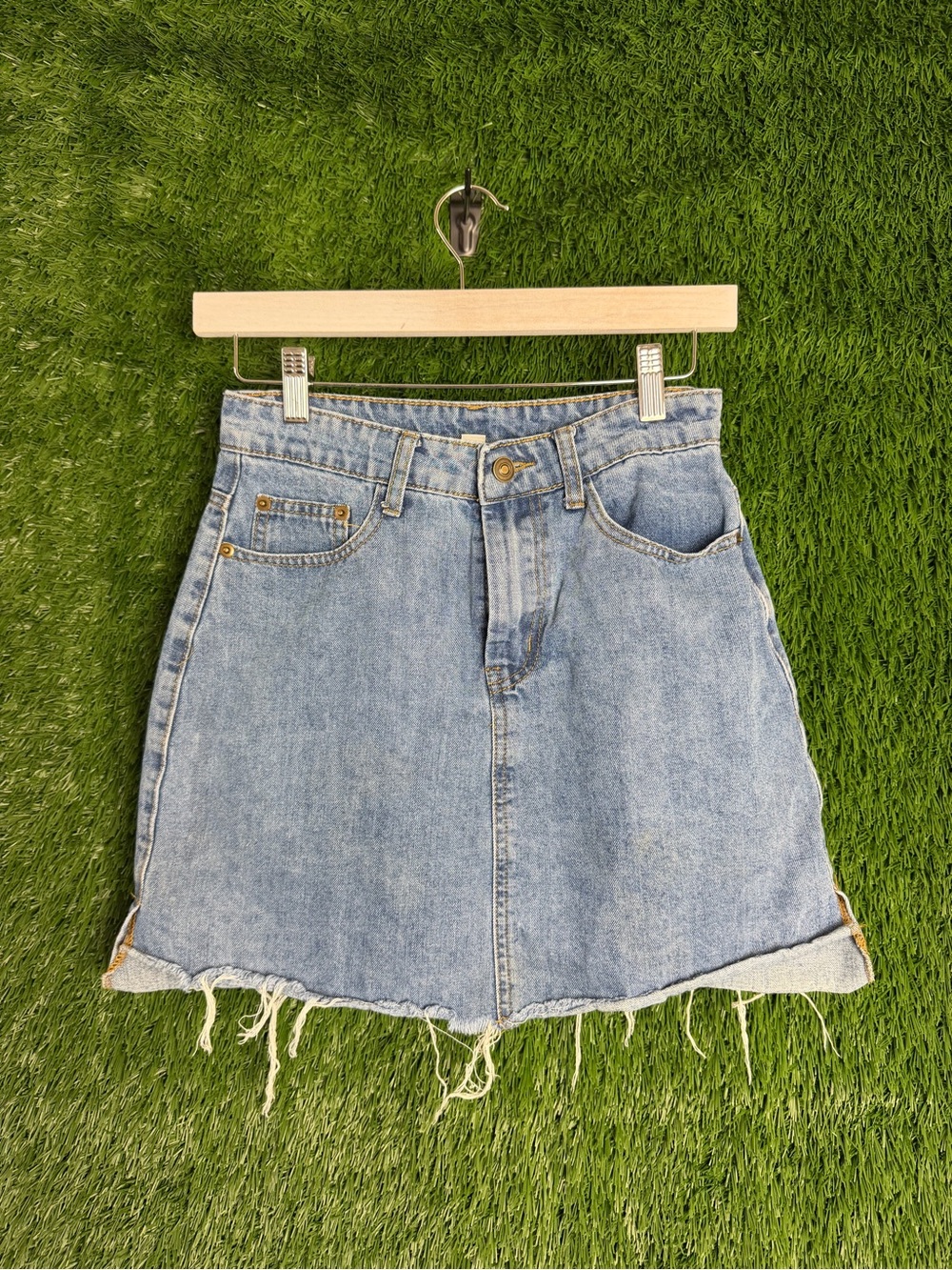 miami Light Blue Denim Distressed Mini Skirt